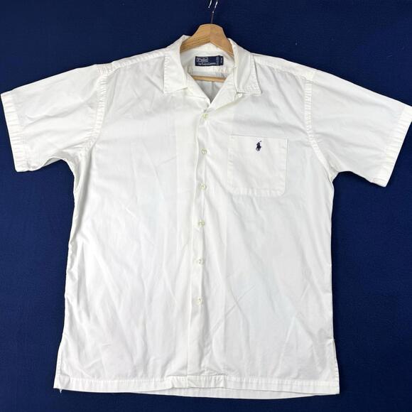 Polo Ralph Lauren Cotton Camp Shirt Button up short sleeve Men size M White Prep - Picture 2 of 9